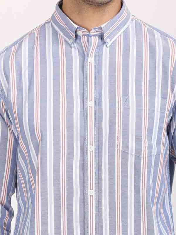 Indian Terrain Men's Regular Fit Full Sleeve Striped Blue Shirt